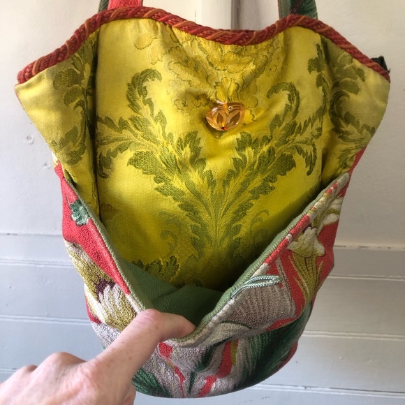 SylvieBags Patchwork Vintage Barkcloth Tapestry Cloth Shoulder Bag Purse OOAK - Picture 8 of 17